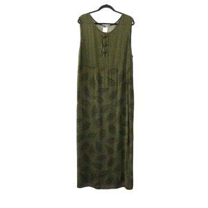 Vintage Sheath Dress Gauzy Rayon Leaf Print Green Sleeveless Ankle Length Size 2